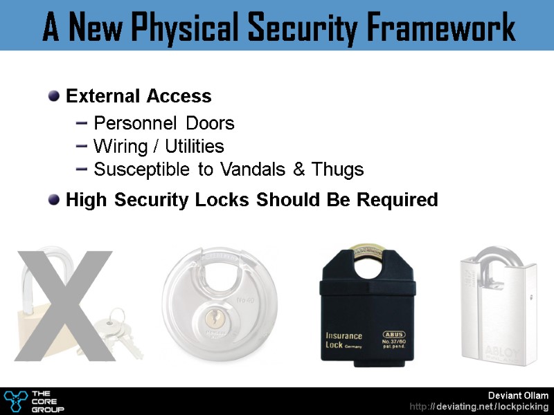 A New Physical Security Framework X   External Access  Personnel Doors 